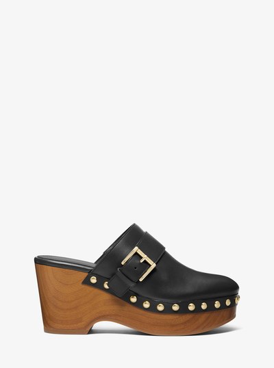 Rye Studded Leather Platform Clog in BLACK | Michael Kors