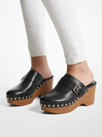 Rye Studded Leather Platform Clog in BLACK | Michael Kors