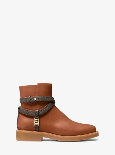 Abigail Leather and Signature Logo Trim Ankle Boot in BROWN/LUGGAGE | Michael Kors