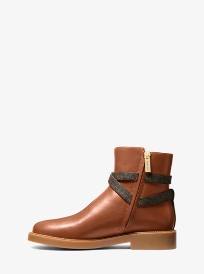 Abigail Leather and Signature Logo Trim Ankle Boot in BROWN/LUGGAGE | Michael Kors