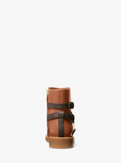 Abigail Leather and Signature Logo Trim Ankle Boot in BROWN/LUGGAGE | Michael Kors