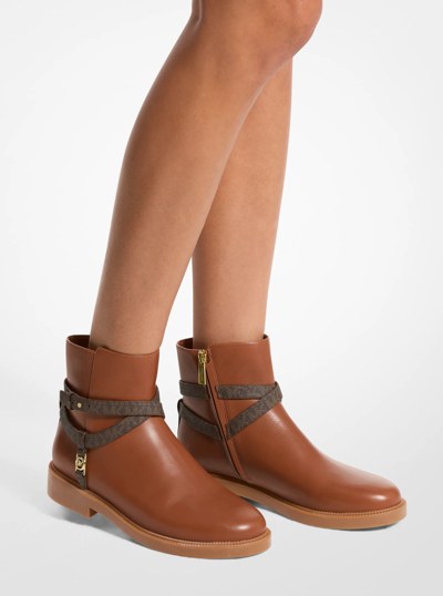 Abigail Leather and Signature Logo Trim Ankle Boot in BROWN/LUGGAGE | Michael Kors