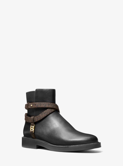 Abigail Leather and Signature Logo Trim Ankle Boot in BLK/BROWN | Michael Kors