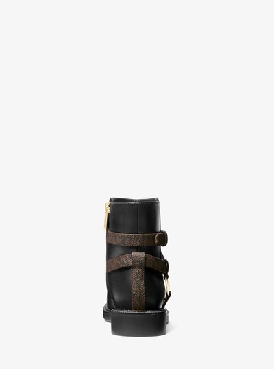Abigail Leather and Signature Logo Trim Ankle Boot in BLK/BROWN | Michael Kors