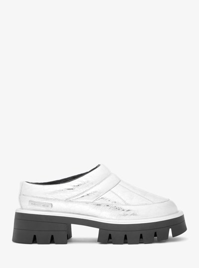 Barton Crackled Metallic Leather Slipper in SILVER | Michael Kors
