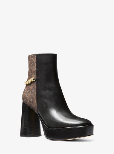 Carlisle Leather and Empire Monogram Platform Boot in BROWN/BLK | Michael Kors