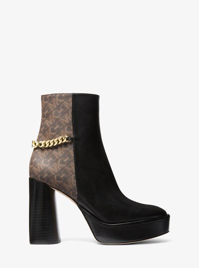 Carlisle Leather and Empire Monogram Platform Boot in BROWN/BLK | Michael Kors