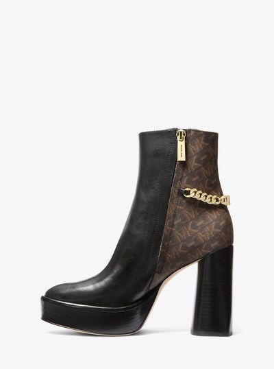Carlisle Leather and Empire Monogram Platform Boot in BROWN/BLK | Michael Kors
