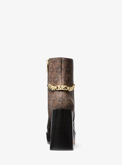Carlisle Leather and Empire Monogram Platform Boot in BROWN/BLK | Michael Kors