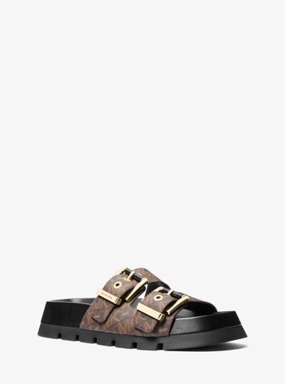 Colby Empire Monogram Flatform Slide Sandal in BROWN/BLK | Michael Kors