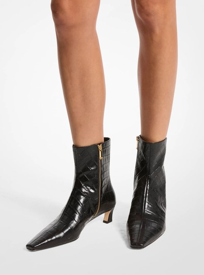 Cosmo Crocodile Embossed Leather Boot in BLACK | Michael Kors