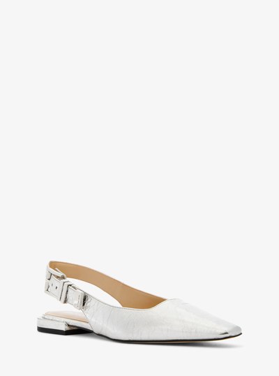 Darrington Metallic Crackled Leather Flat in SILVER | Michael Kors