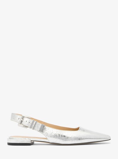 Darrington Metallic Crackled Leather Flat in SILVER | Michael Kors