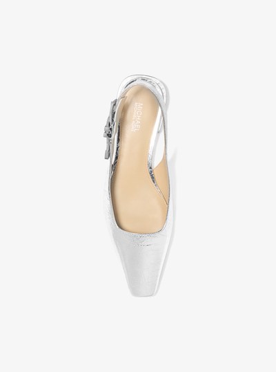 Darrington Metallic Crackled Leather Flat in SILVER | Michael Kors