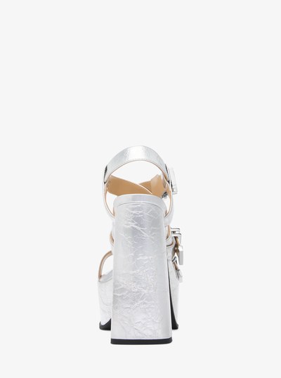Darrington Crackled Metallic Leather Platform Sandal in SILVER | Michael Kors
