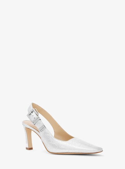 Escarpin &agrave; sangle arri&egrave;re Darrington en cuir m&eacute;tallis&eacute; craquel&eacute; in ARGENT | Michael Kors
