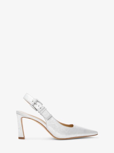 Escarpin &agrave; sangle arri&egrave;re Darrington en cuir m&eacute;tallis&eacute; craquel&eacute; in ARGENT | Michael Kors
