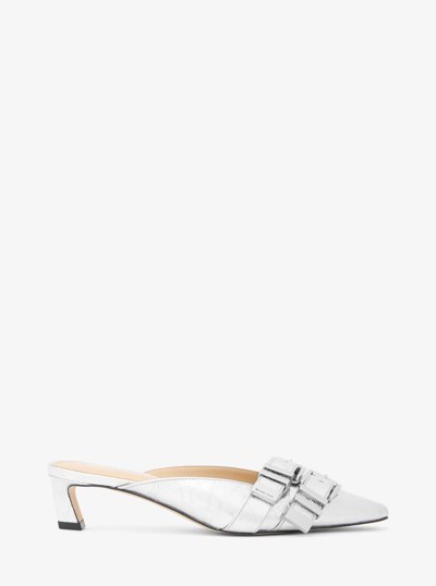 Darrington Crackled Metallic Leather Mule in SILVER | Michael Kors