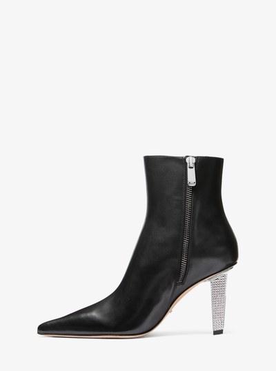 Halle Embellished Leather Ankle Boot in BLACK | Michael Kors