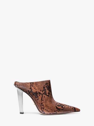 Halle Snake Embossed Leather Mule Pump in LUGGAGE | Michael Kors