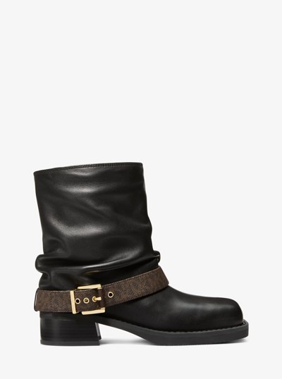 Colby Leather and Signature Logo Ankle Boot in BROWN/BLK | Michael Kors