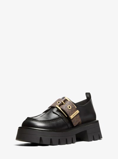 Colby Signature Logo Trim and Leather Loafer in BROWN/BLK | Michael Kors