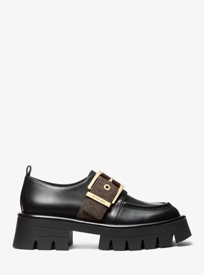 Colby Signature Logo Trim and Leather Loafer in BROWN/BLK | Michael Kors