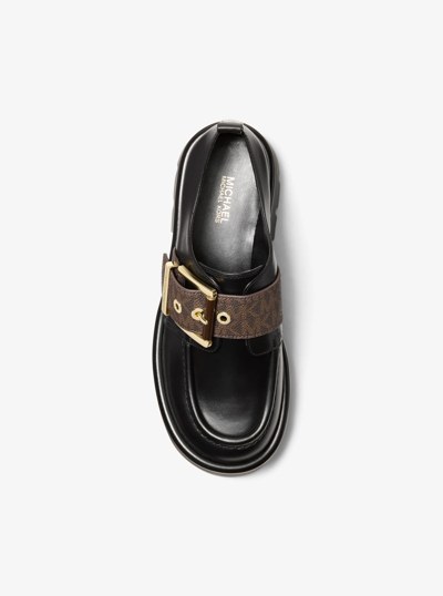 Colby Signature Logo Trim and Leather Loafer in BROWN/BLK | Michael Kors