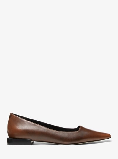 Darrah Burnished Leather Ballet Flat in LUGGAGE | Michael Kors