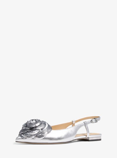 Elodie Embellished Metallic Leather Sling Flat in GUNMETAL | Michael Kors
