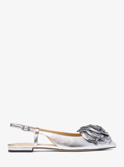 Elodie Embellished Metallic Leather Sling Flat in GUNMETAL | Michael Kors
