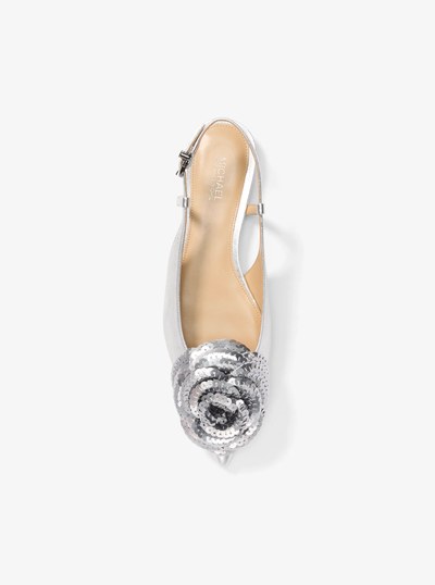 Elodie Embellished Metallic Leather Sling Flat in GUNMETAL | Michael Kors