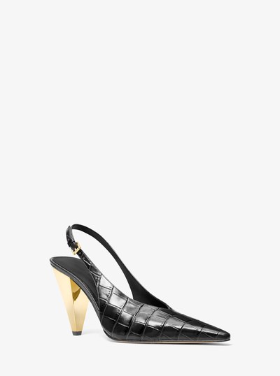 Electra Crocodile Embossed Leather Slingback Pump in BLACK | Michael Kors