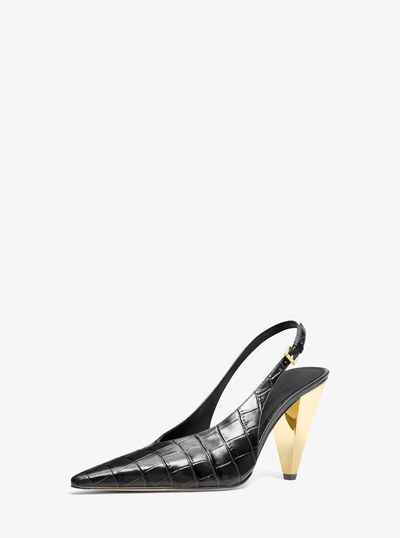 Electra Crocodile Embossed Leather Slingback Pump in BLACK | Michael Kors