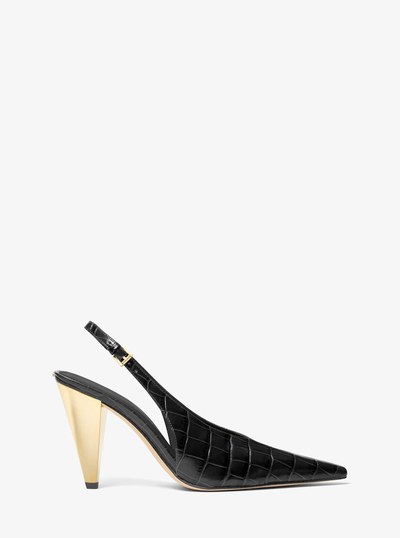 Electra Crocodile Embossed Leather Slingback Pump in BLACK | Michael Kors