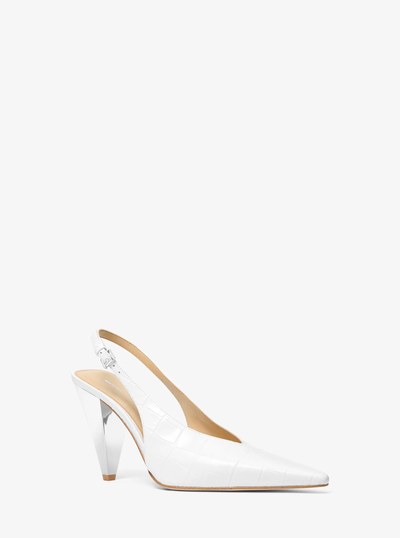 Electra Crocodile Embossed Leather Slingback Pump in OPTIC WHITE | Michael Kors