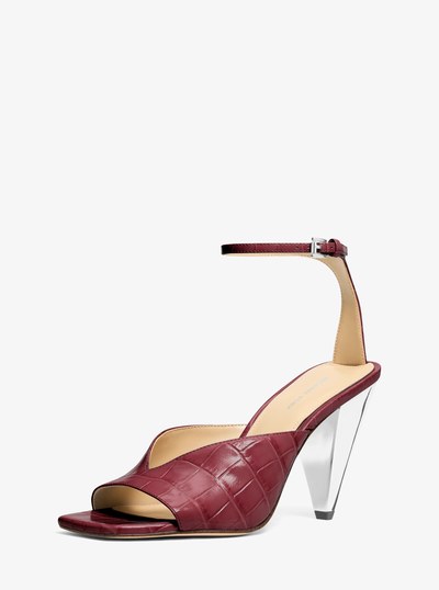Electra Crocodile Embossed Leather Sandal in OXBLOOD | Michael Kors