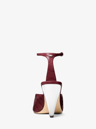 Electra Crocodile Embossed Leather Sandal in OXBLOOD | Michael Kors