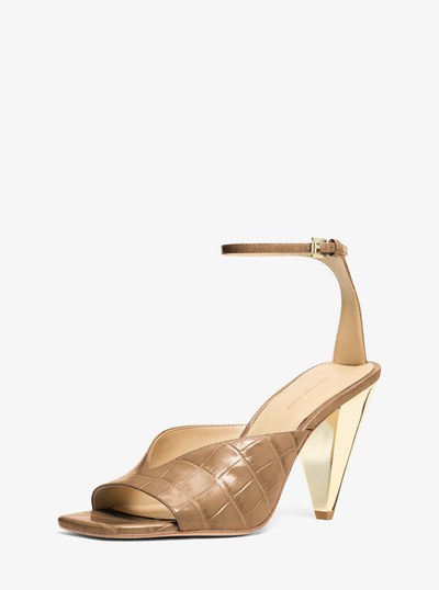 Electra Crocodile Embossed Leather Sandal in HUSK | Michael Kors