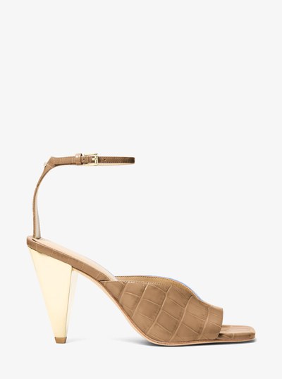 Electra Crocodile Embossed Leather Sandal in HUSK | Michael Kors