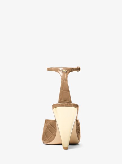 Electra Crocodile Embossed Leather Sandal in HUSK | Michael Kors