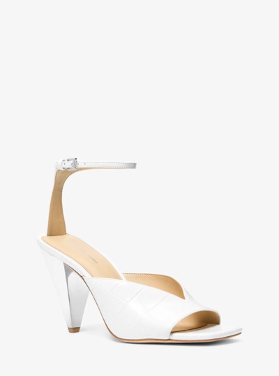 Electra Crocodile Embossed Leather Sandal in OPTIC WHITE | Michael Kors