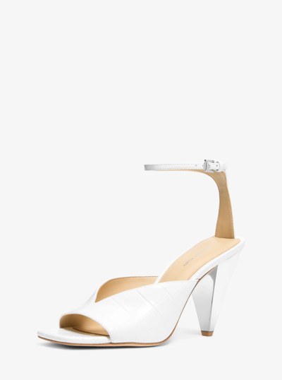 Electra Crocodile Embossed Leather Sandal in OPTIC WHITE | Michael Kors