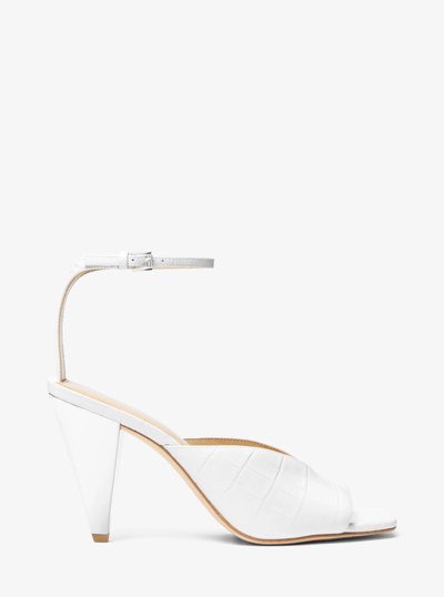 Electra Crocodile Embossed Leather Sandal in OPTIC WHITE | Michael Kors