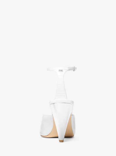 Electra Crocodile Embossed Leather Sandal in OPTIC WHITE | Michael Kors