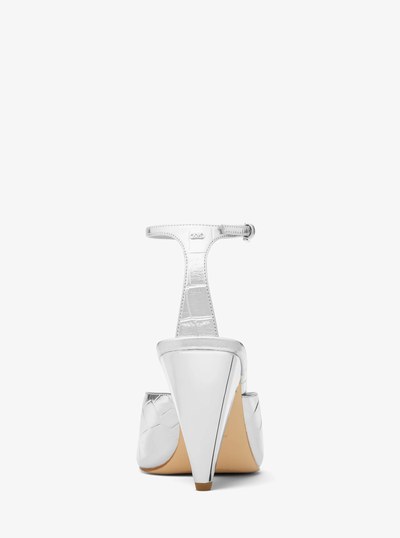 Electra Metallic Crocodile Embossed Leather Sandal in SILVER | Michael Kors