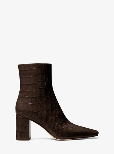 Elise Crocodile Embossed Leather Boot in CHOCOLATE | Michael Kors