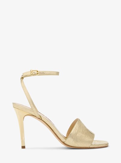 Elyse Crackled Metallic Leather Sandal in PALE GOLD | Michael Kors