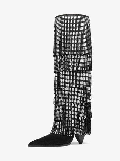 Botta Jayla en cuir &agrave; franges et &agrave; ornements in NOIR | Michael Kors