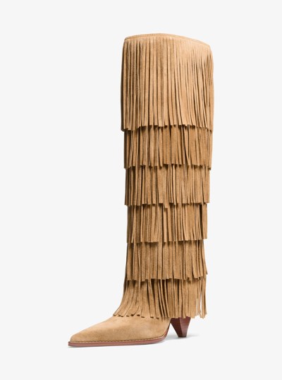 Jayla Fringed Suede Tall Boot in HUSK | Michael Kors